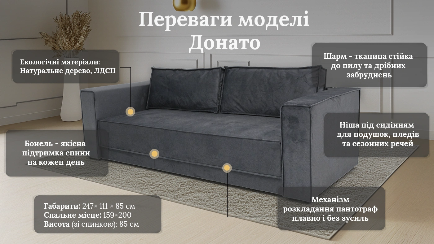 Прямий диван Донато Pocket Spring